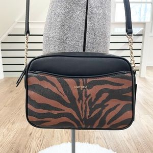 NWT Nine West black tan and gold tiger print Crossbody bag